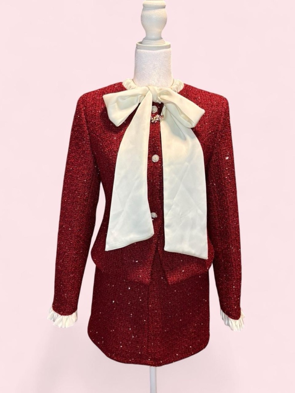 Maroon Blazer and Skirt Set